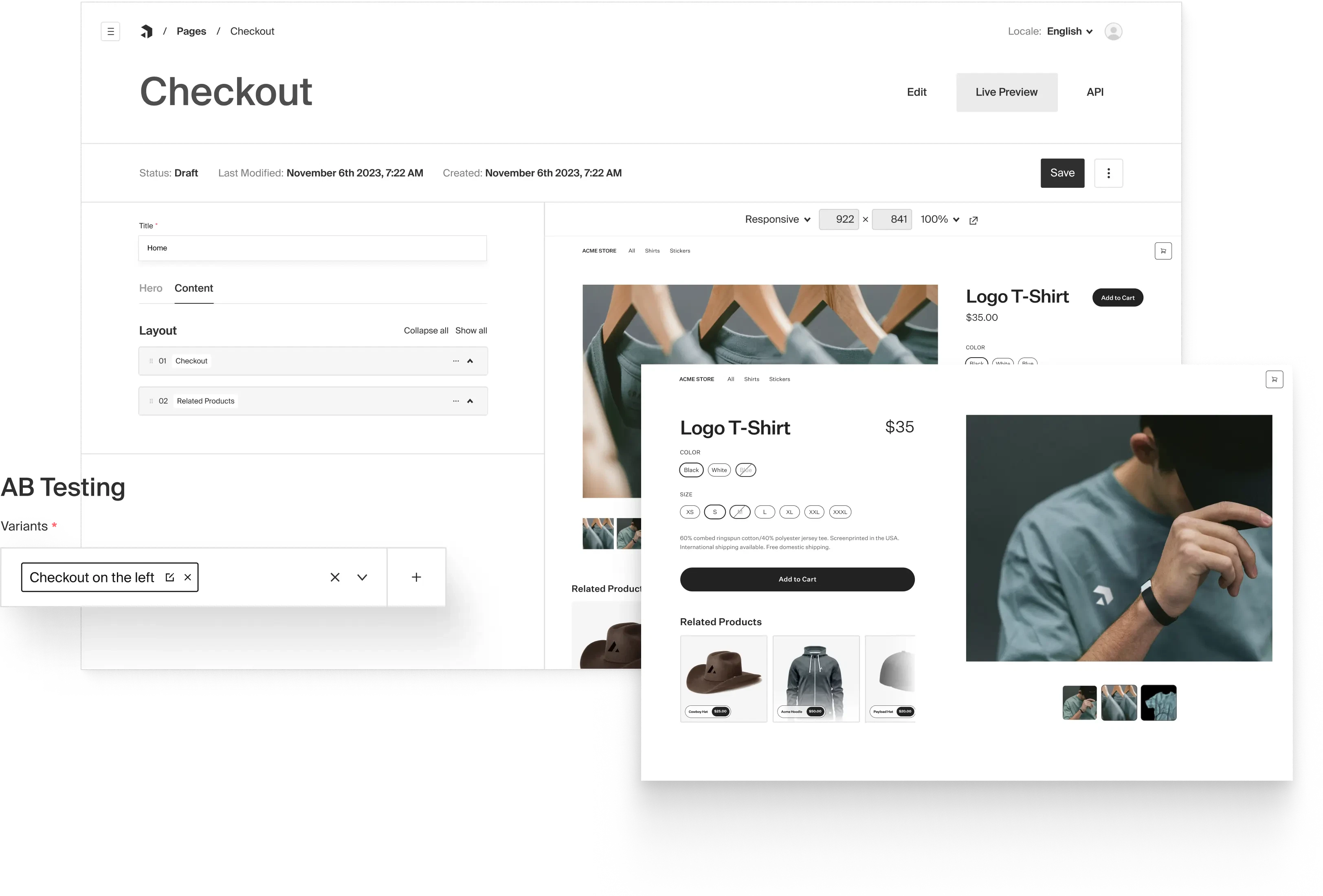 AB Testing a storefront variant with the checkout on the right, and one with the checkout on the left