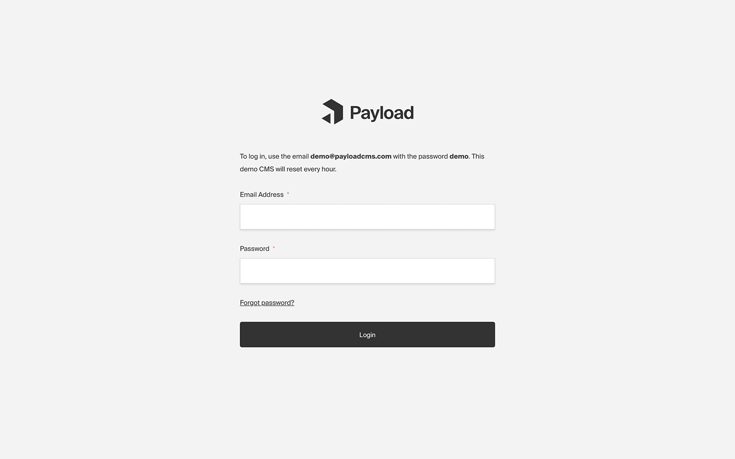 Payload CMS Login Screenshot