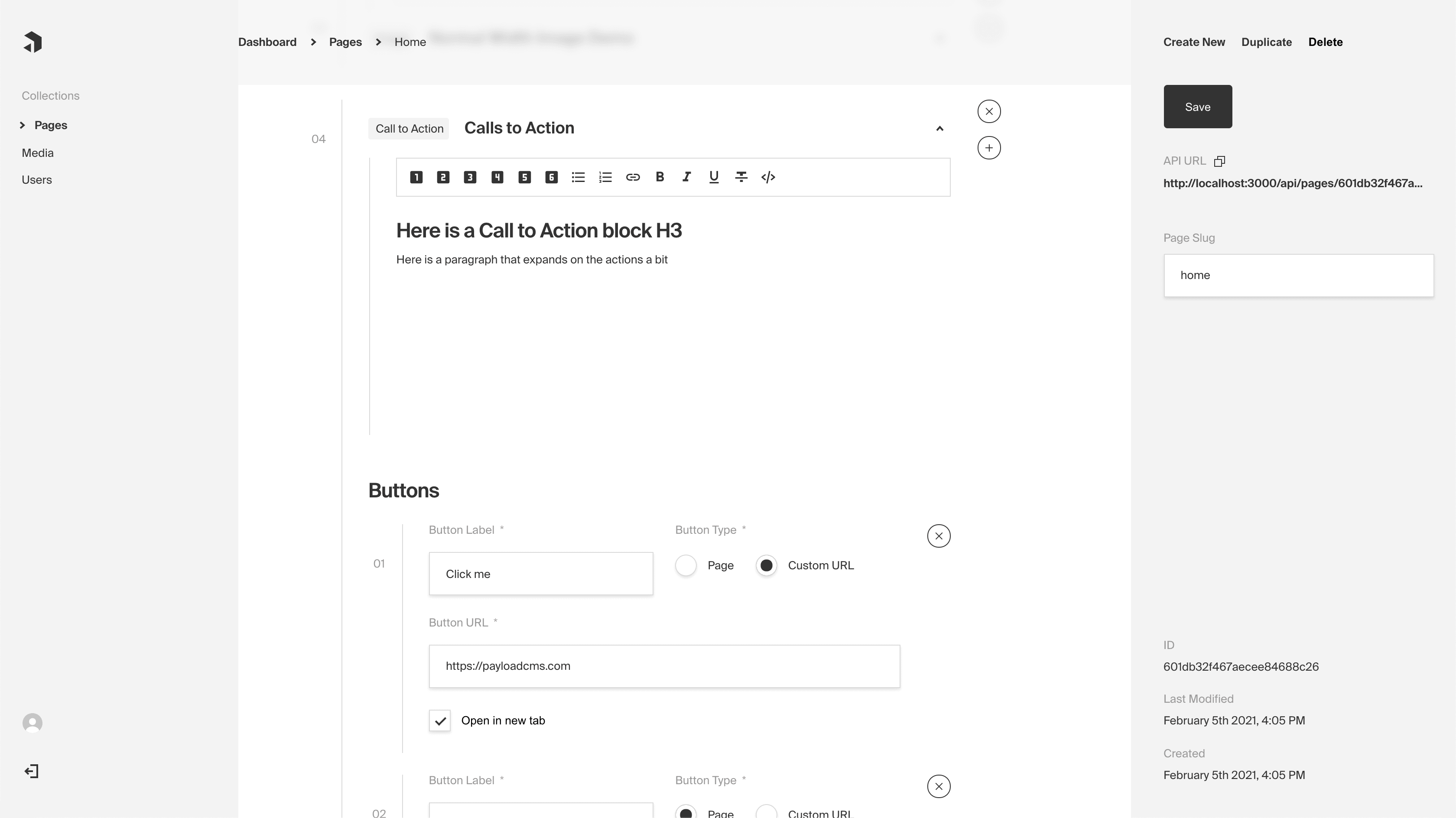 Payload CMS CTA Admin