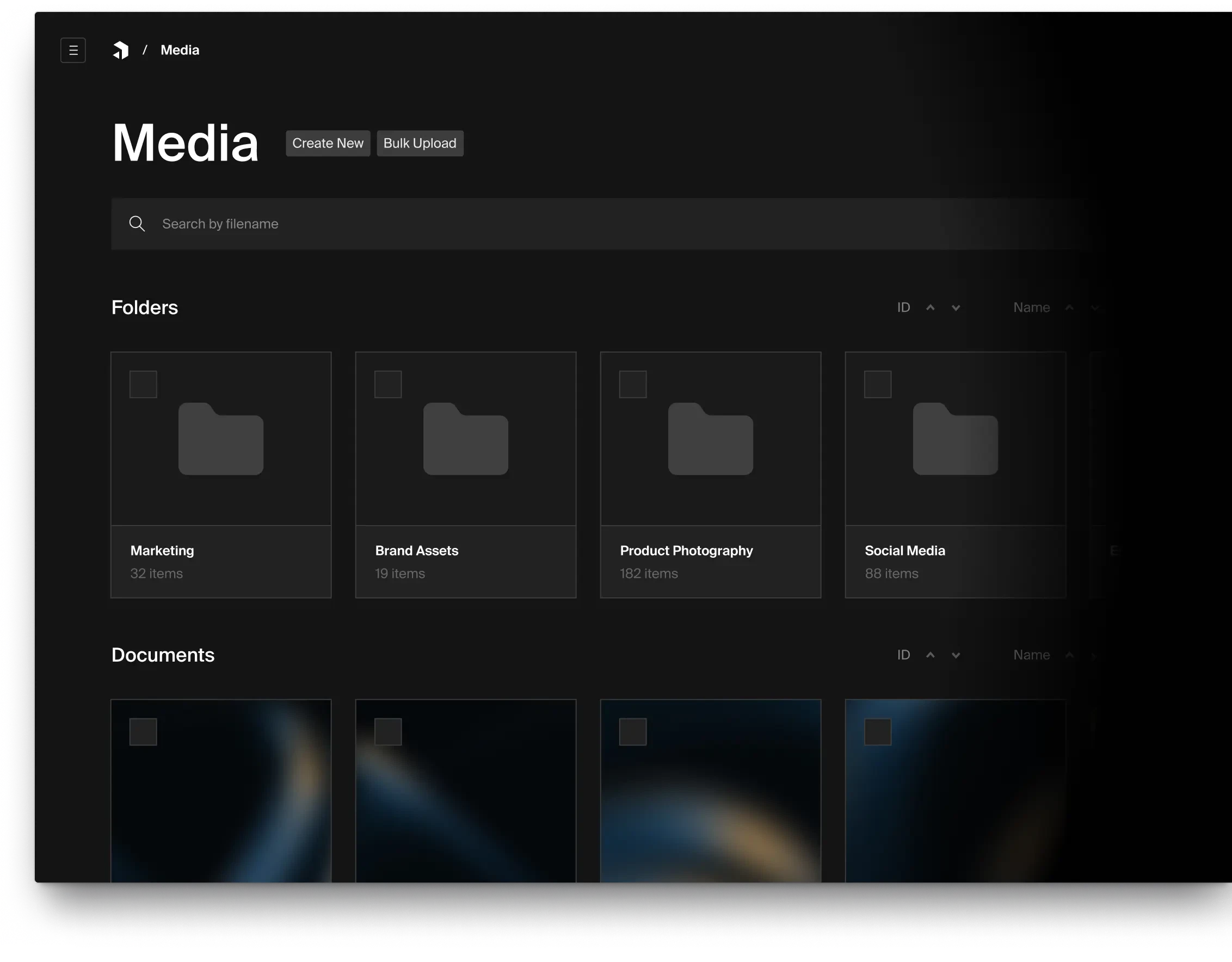 Folder view of a media collection.