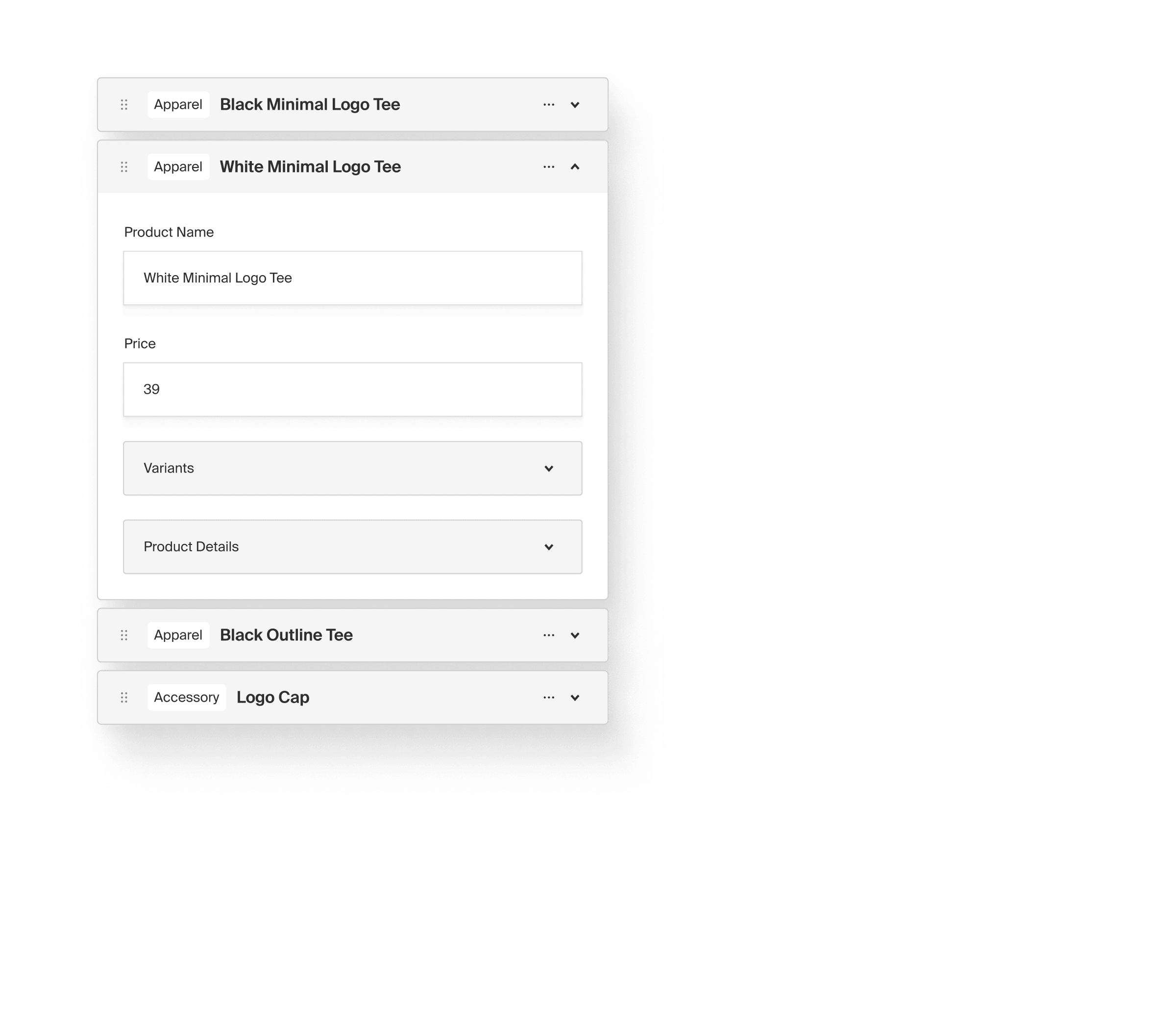 An array of product block fields.