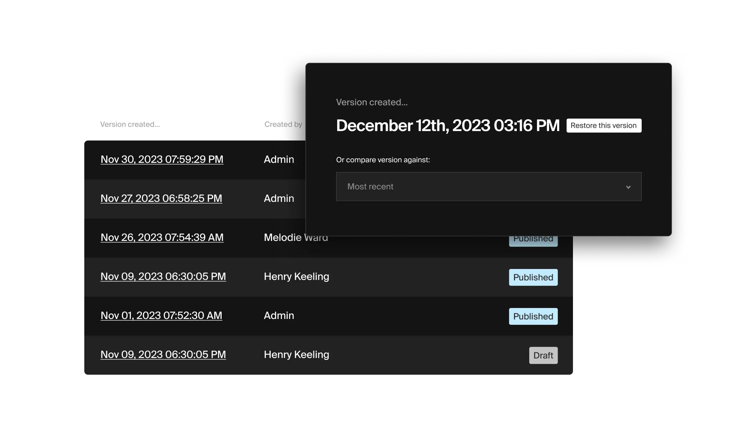 audit logs and version history