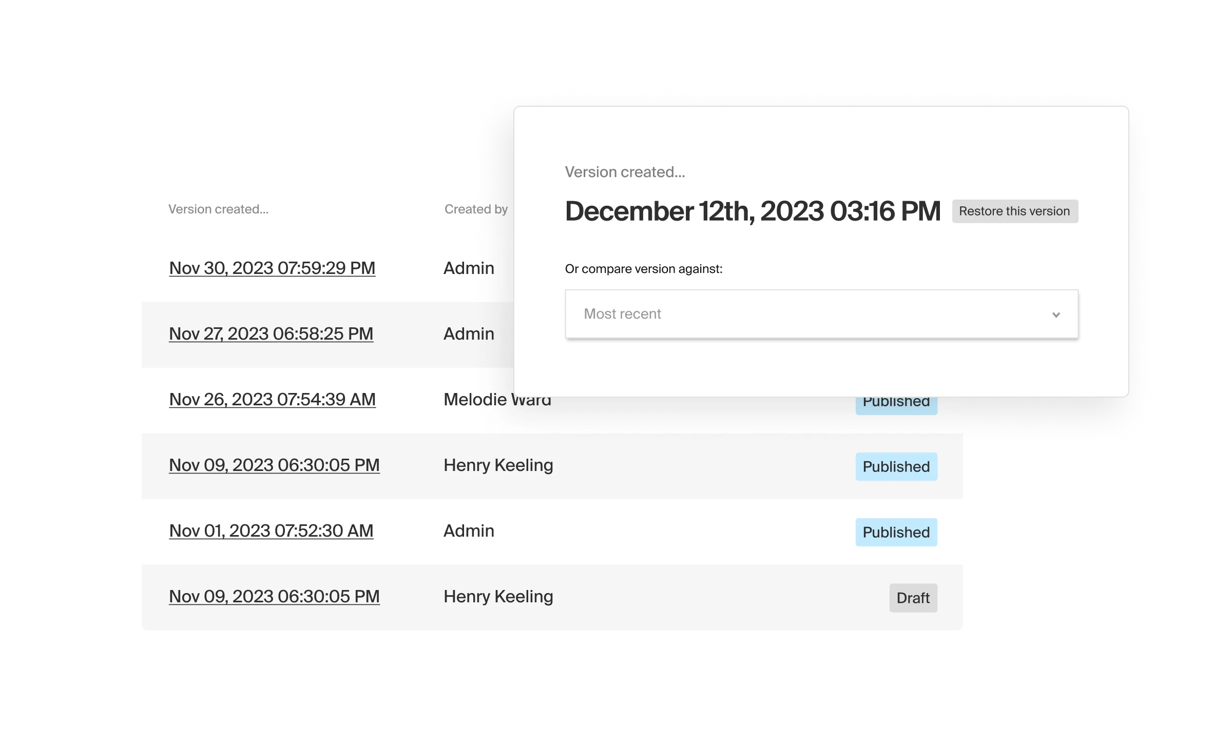 audit logs and version history